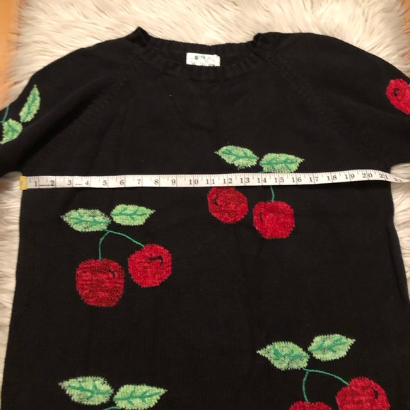 Vintage Quacker Factory Cherry Novelty Embroidered Black Knit Ugly Sweater L - Picture 7 of 9